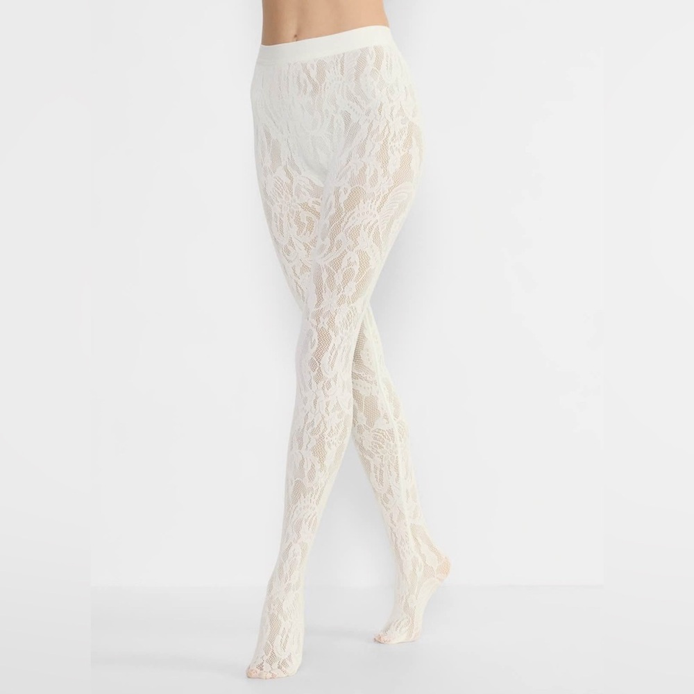 Aritzia Flora Lace Mali Legging white light birch lace tights size large
